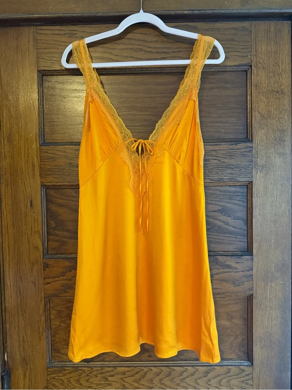ZARA Orange Satin Silky Lace Trim Slip Dress Mini Dress Bold Bright Front Tie M - Picture 4 of 9